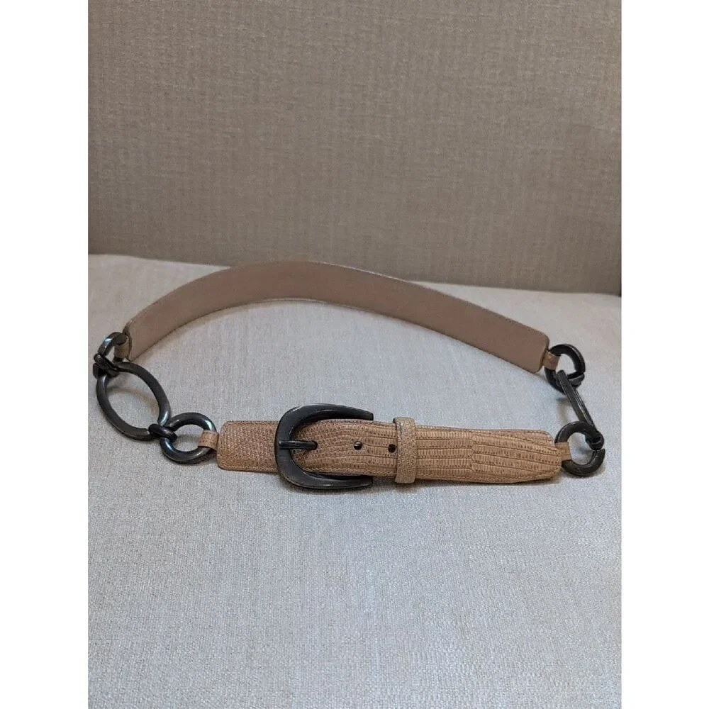 Carlisle Tan Croc Embossed Leather Belt with Bronze Metal Loops & Buckle Size L